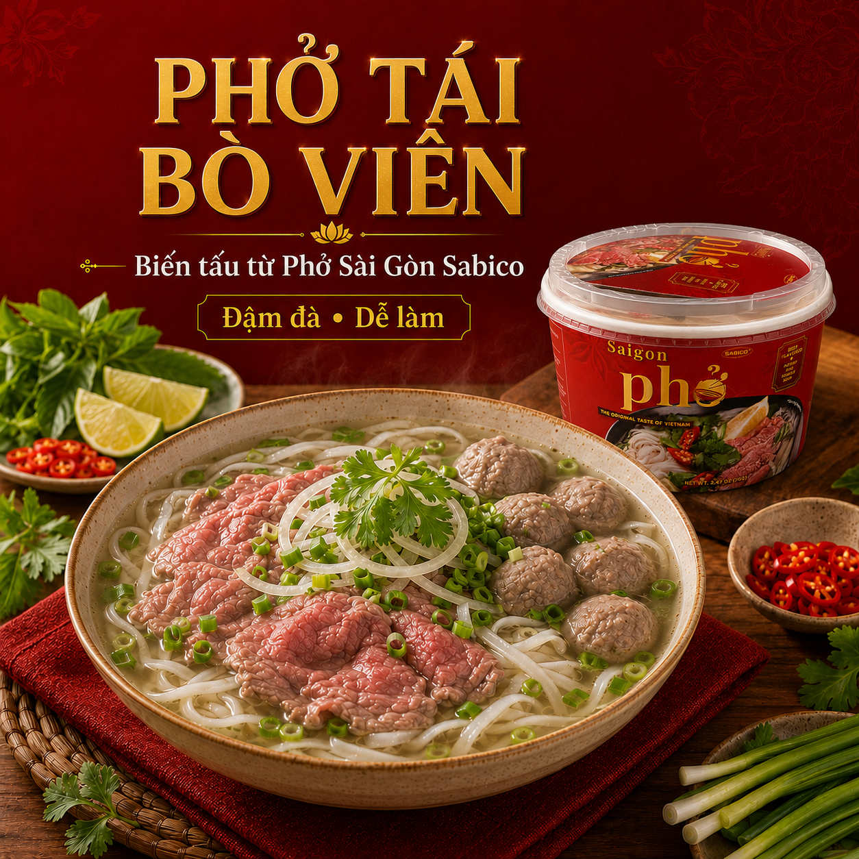 Phở tái bò viên