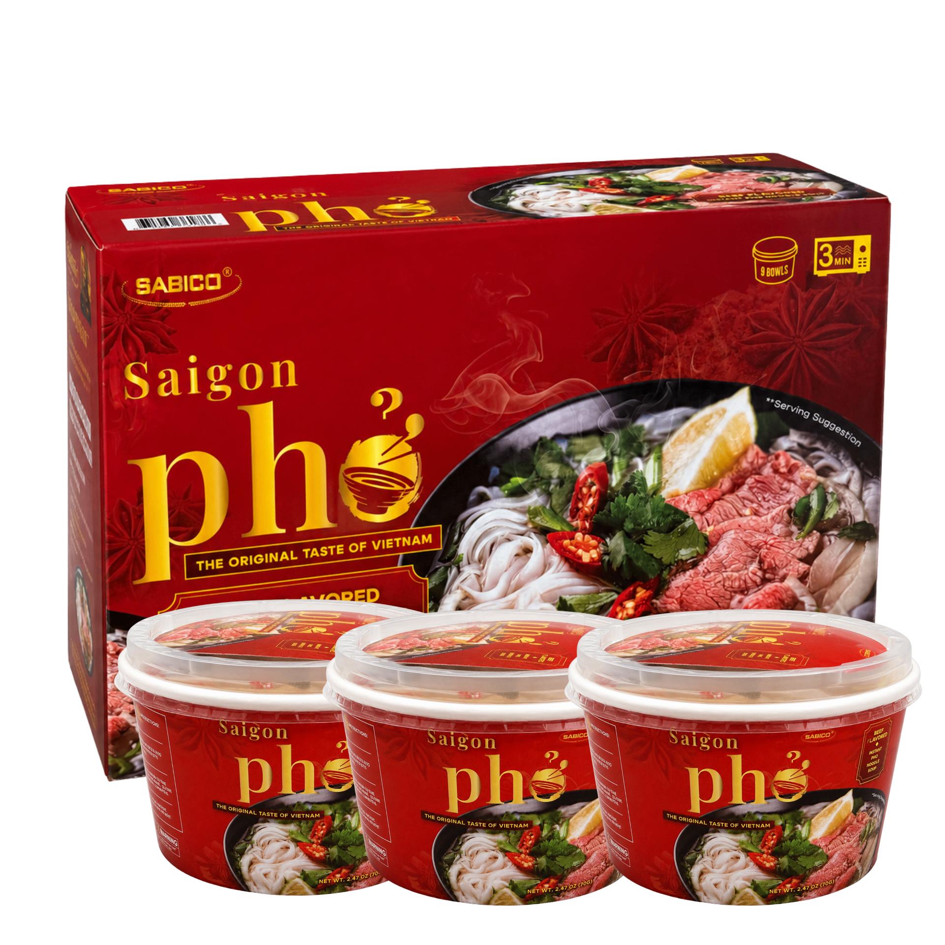Sabico Saigon Pho — 9-bowl box with three prepared bowls