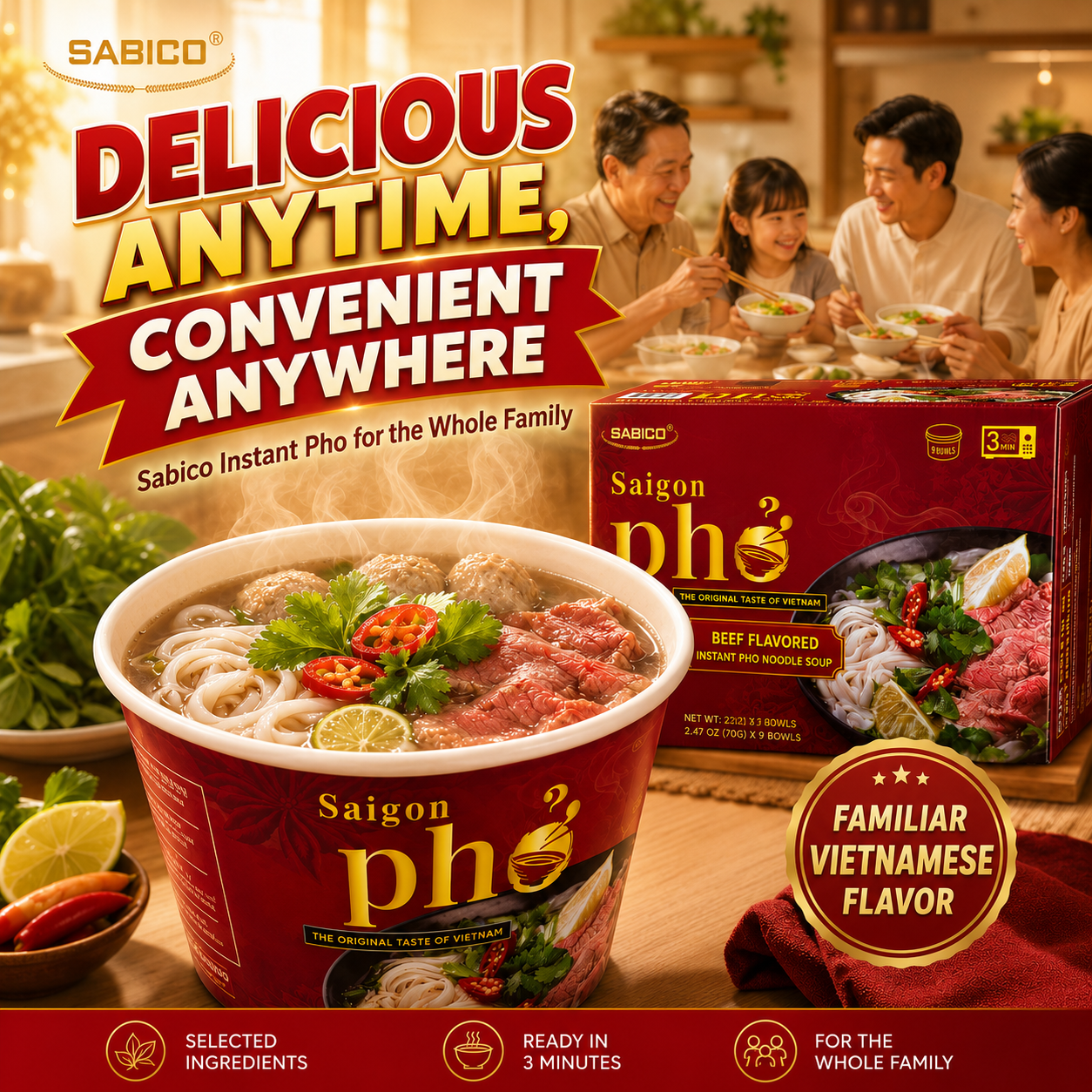 Family enjoying Sabico Saigon Pho together