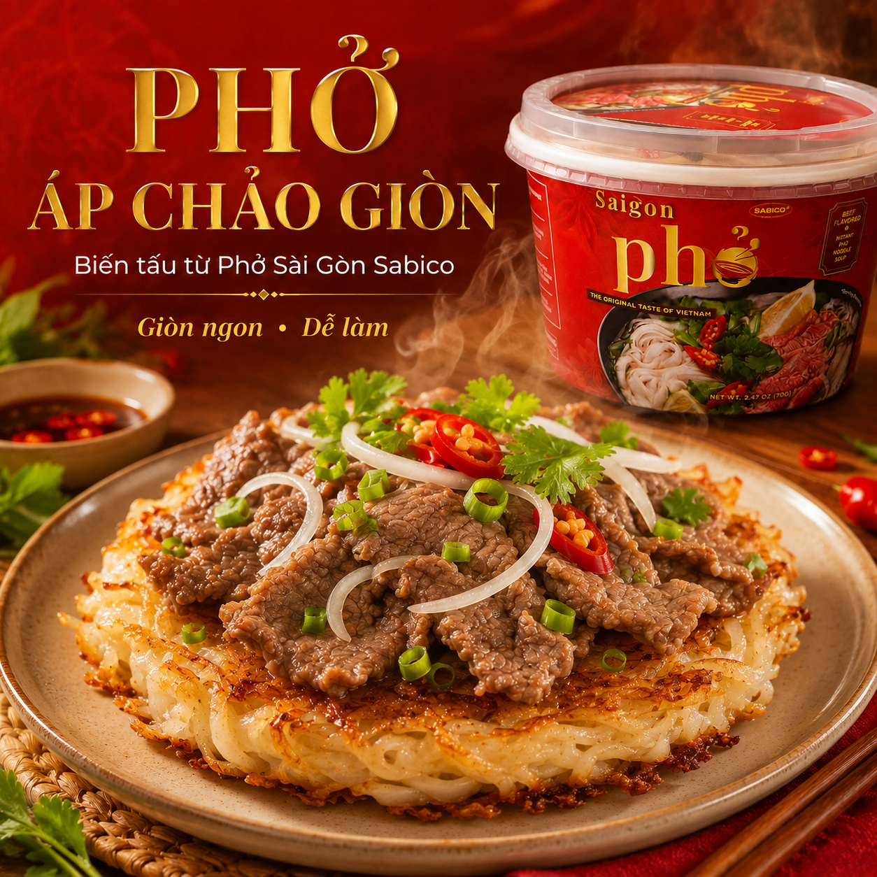 Phở áp chảo giòn