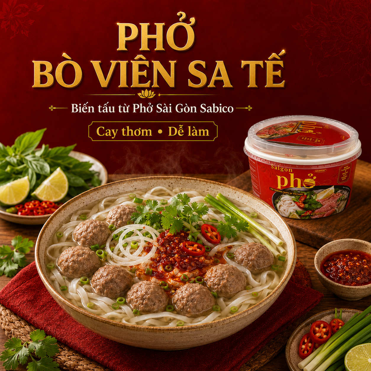 Phở bò viên sa tế